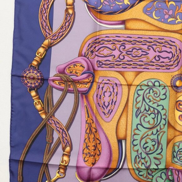 HERMES Pleated Carre 90 Scarf ""Festival"" Silk Blue Auth am8626 - Picture 5 of 15